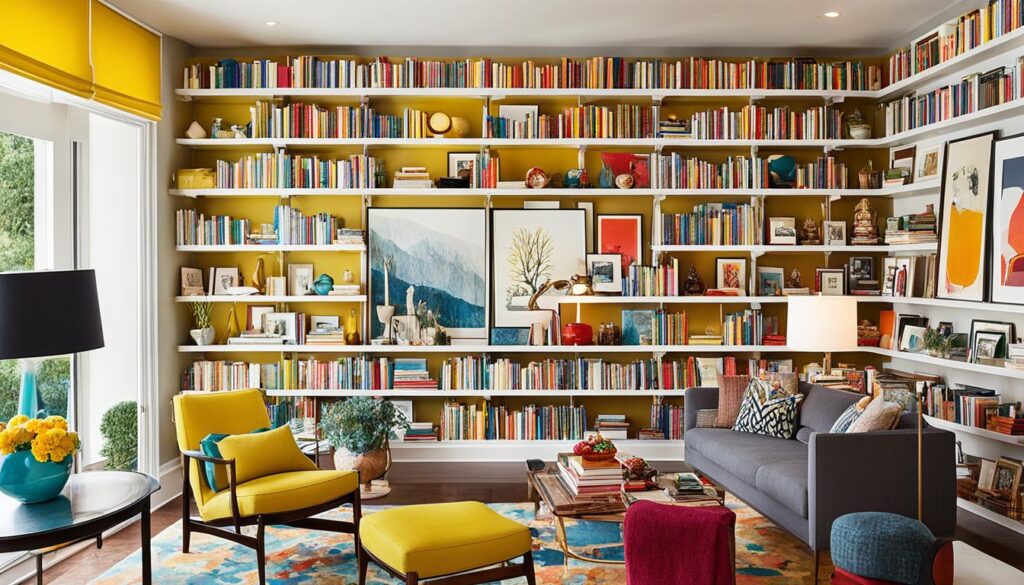 colorful floor-to-ceiling bookshelf colorful floor-to-ceiling bookshelf